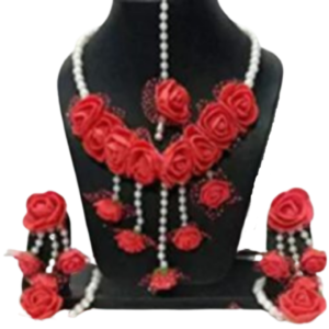 Red Flower Necklace Set for Haldi Ceremony