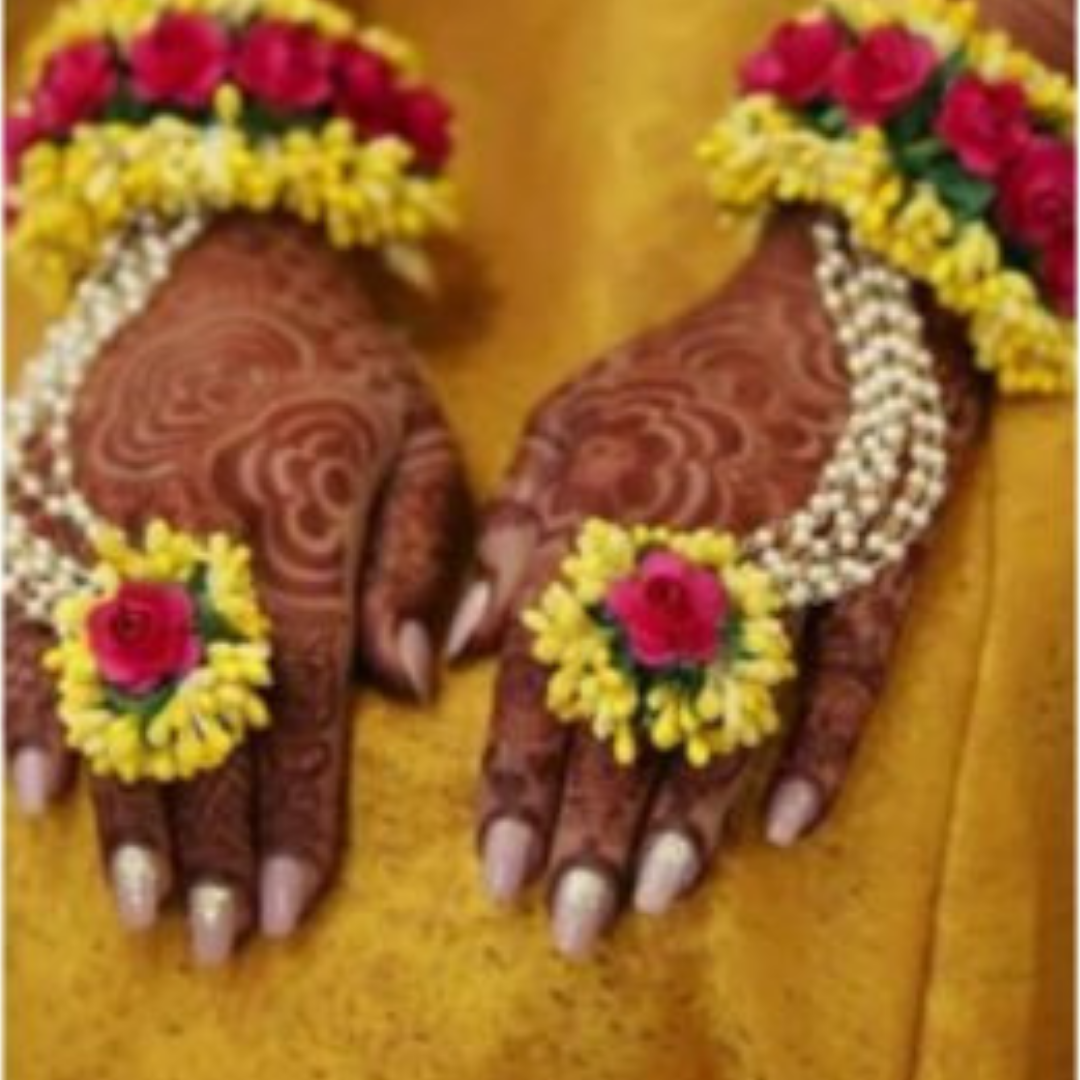 Artificial Flower Jewellery Set for haldi | Mehndi | Baby Shower | Set of Flower  Bangles,