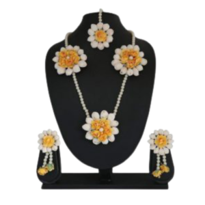 Yellow White Flower Necklace Set for Haldi Ceremony