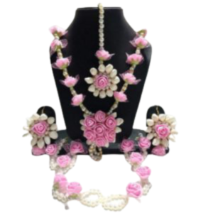 Pink Flower Necklace Set for Haldi Ceremony