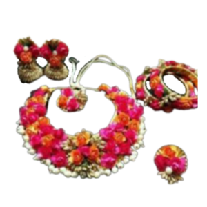 Pink Orange Flower Necklace Set for Haldi Ceremony