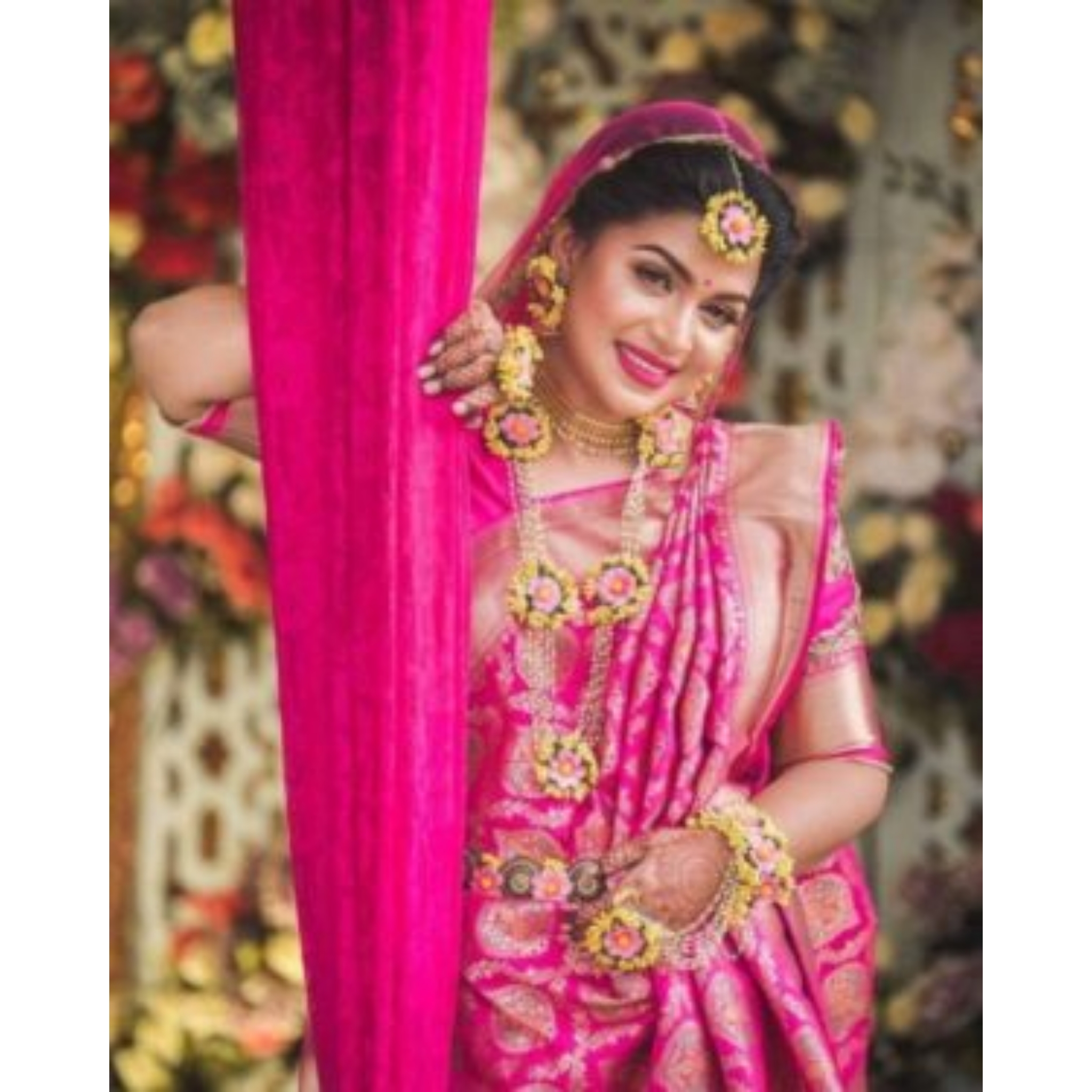 Dark Pink Flower Jewellery Set for Haldi and Baby Shower |Saubhagyavati.in
