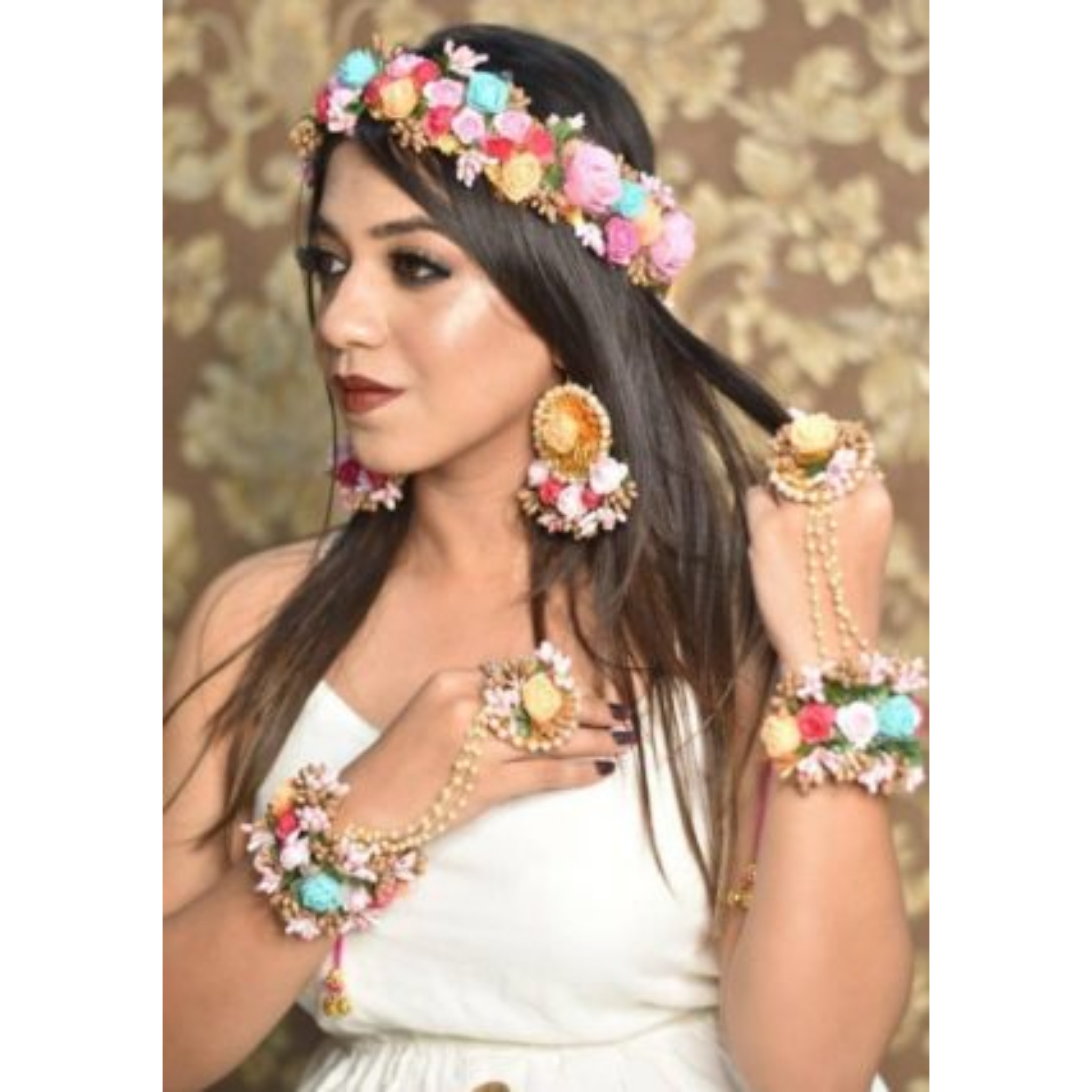 Akansha Floral Earrings & Tikka – Indiatrendshop