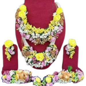 Pink & Yellow Flower Necklace Set for Haldi Ceremony
