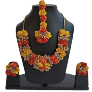 Golden Orange Flower Necklace Set for Haldi Ceremony