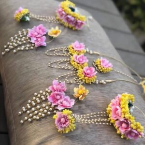Yellow Pink Flower Necklace Set