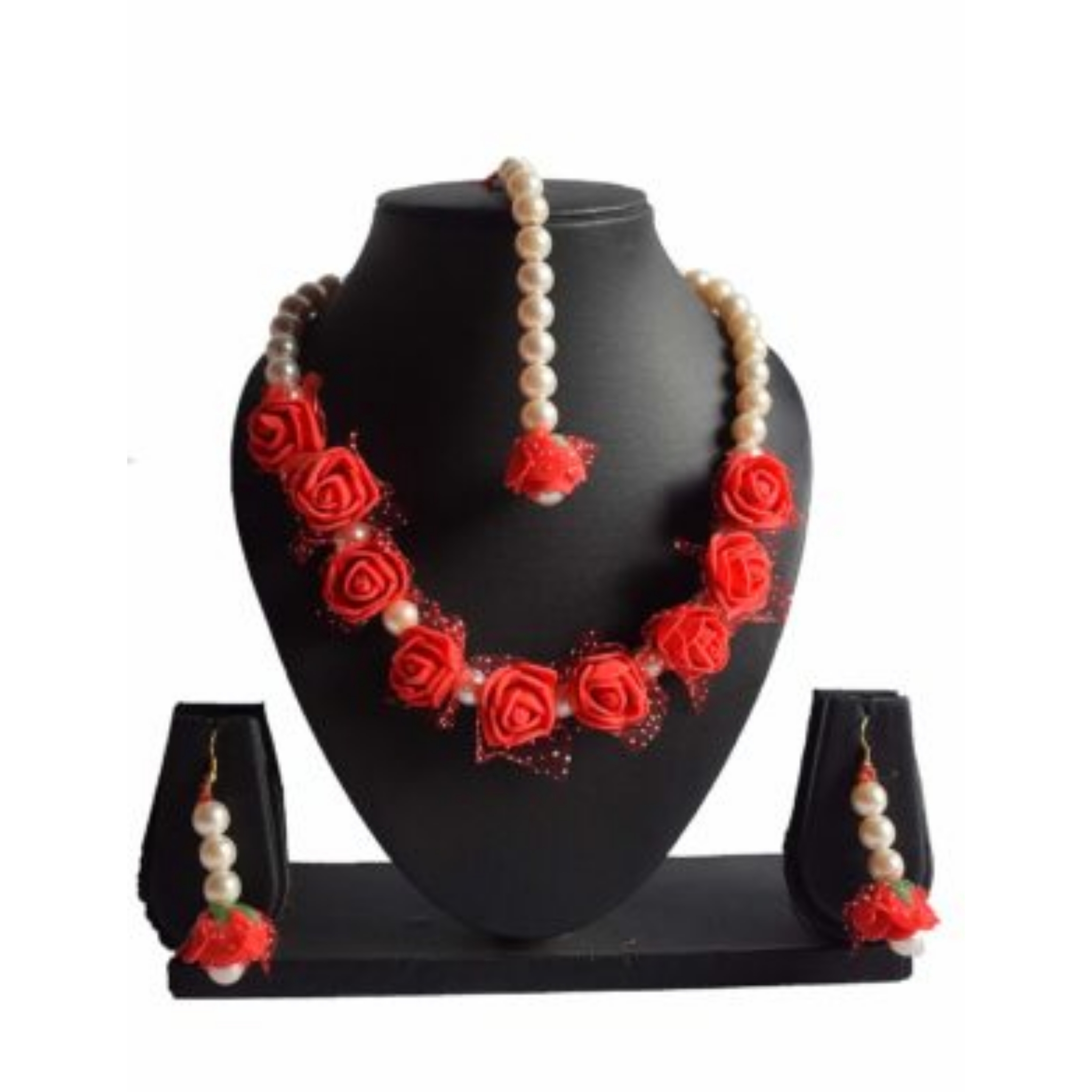 RED CORAL FLOWERS AND JADE LEAFS NECKLACE FOR WOMEN -DFD199P –  www.soosi.co.in