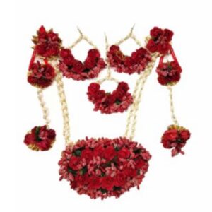 Red Bridal Flower Necklace Set for Haldi Ceremony