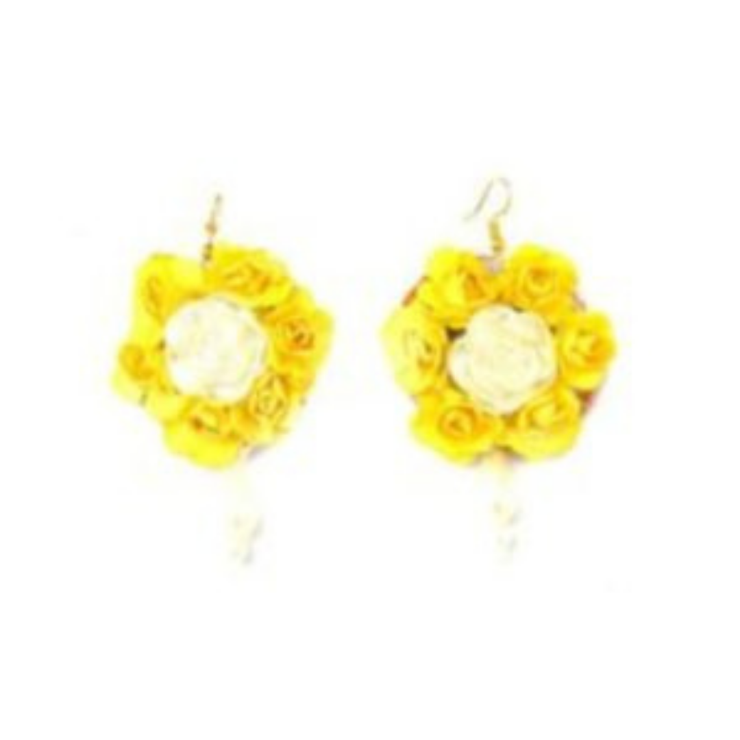 14K Yellow Gold Children's Pink Flower Earrings