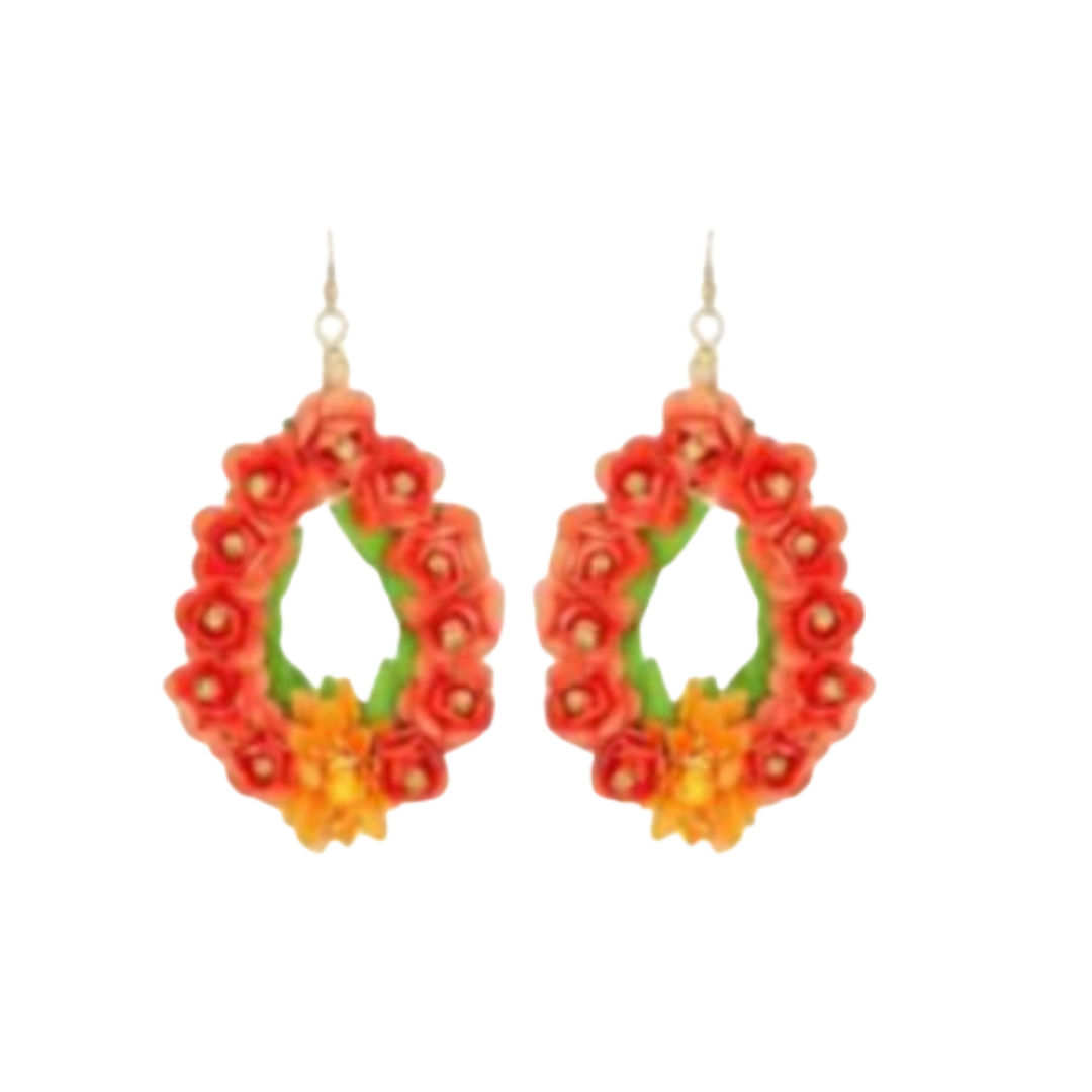 Surangi- The Red Flower Tree- Pearls, Resham and Sequins Embroidered  Earrings
