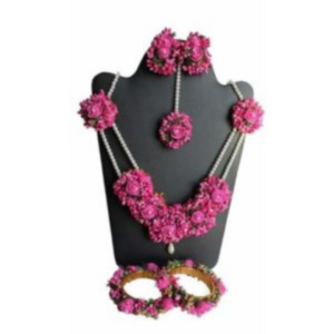 Dark Pink Flower Necklace Set for Haldi Ceremony