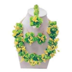 Green and Yellow Flower Necklace Set for Haldi Ceremony