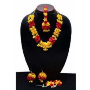 Yellow and Red Flower Necklace Set for Haldi Ceremony