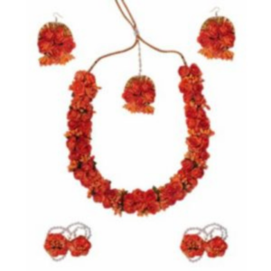 Orange Flower Necklace Set for Haldi Ceremony