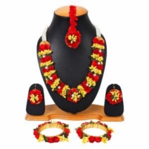 Red Yellow Flower Necklace Set for Haldi Ceremony