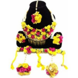Pink and Yellow Flower Necklace Set for Haldi Ceremony