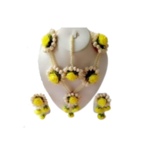 Yellow Green Flower Necklace Set for Haldi Ceremony