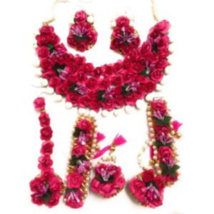 Rani Pink Flower Necklace Set for Haldi Ceremony