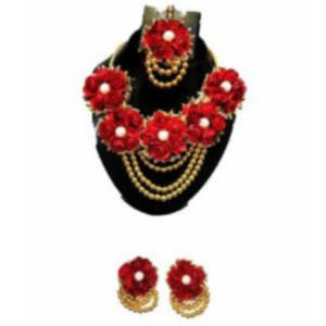 Red and Golden Flower Necklace Set for Haldi Ceremony