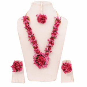 Red and Pink Flower Necklace Set for Haldi Ceremony