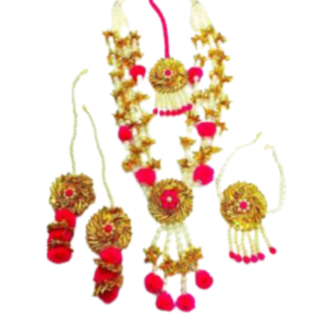 Pink Gota Necklace Set for Haldi Ceremony