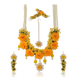 Mustard Yellow Flower Necklace Set for Haldi Ceremony