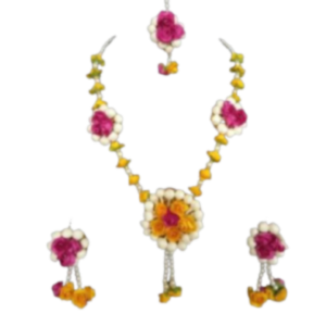 Dark pink and yellow Flower Necklace Set for Haldi Ceremony