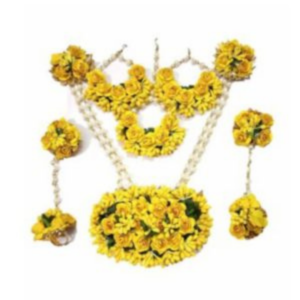 Yellow Bridal Flower Necklace Set for Haldi Ceremony
